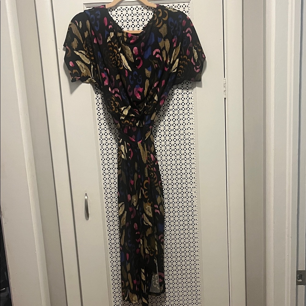 Kensie Black and Gold Maxi Dress with Pink Accents
